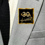 30th birthday black gold music notes name button<br><div class="desc">Elegant black colored background with faux gold music notes and a faux gold frame for a 30th birthday party for both him and her. Templates for age and name.  Golden letters and number.</div>