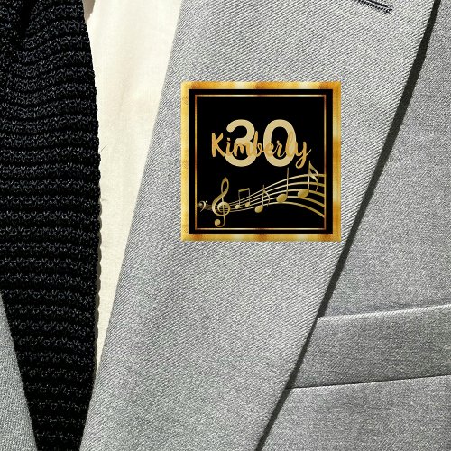 30th birthday black gold music notes name button