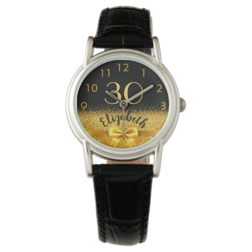 30th birthday black gold name elegant bow watch