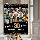 30th Birthday Black Gold Photo Party Foam Board<br><div class="desc">Elegant 30th birthday party picture foam board sign featuring a stylish black background that can be changed to any color,  a 15 photo collage through the years,  the saying 'cheers to 30 years',  gold glitter edges,  their name,  and the date of the celebration.</div>
