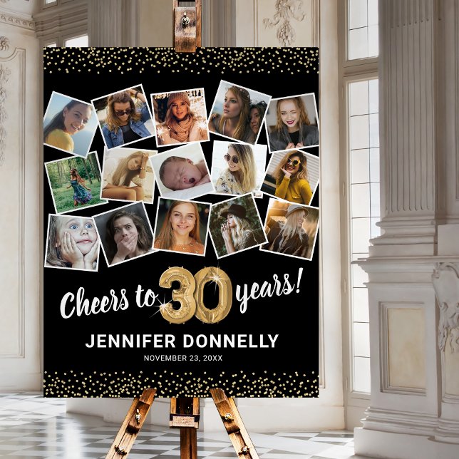 30th Birthday Black Gold Photo Party Foam Board (Creator Uploaded)