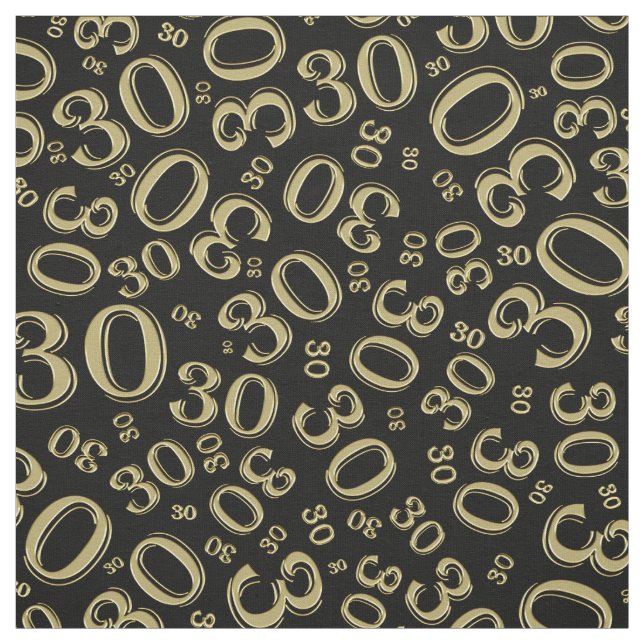 30th Birthday Black/Gold Random Number Pattern Fabric (Swatch)