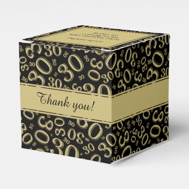 30th Birthday Black/Gold Random Number Pattern Favor Boxes (Front Side)