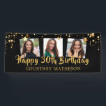 30th Birthday Black Gold Stars Photo Personalized Banner<br><div class="desc">Celebrate a 30th (or any birthday) birthday with a personalized black and gold star photo banner sign that makes the star of the day or party shine with three photos, a sample HAPPY 30TH BIRTHDAY message and their name. The design suggests a modern handwritten brush script font for the message...</div>