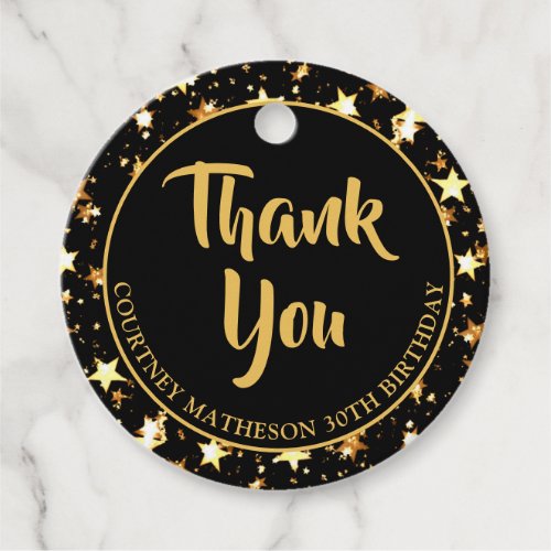 30th Birthday Black Gold Stars THANK YOU Favor Tags