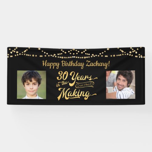 30th Birthday Black Gold String Lights Photos Banner
