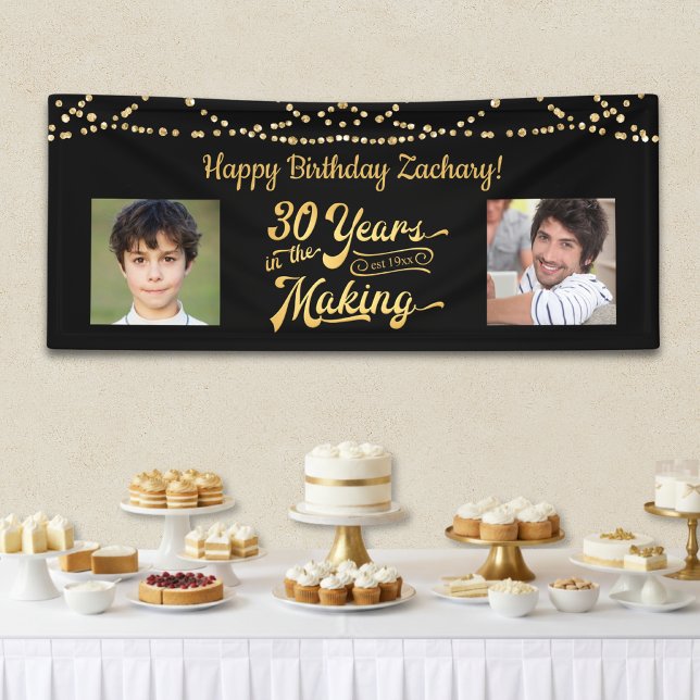 30th Birthday Black Gold String Lights Photos Banner (Creator Uploaded)