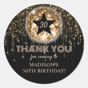 30th Birthday Black Gold Thank You Sticker