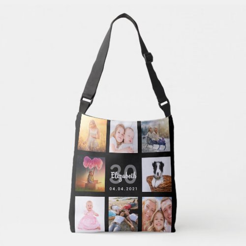 30th birthday black photo collage crossbody bag