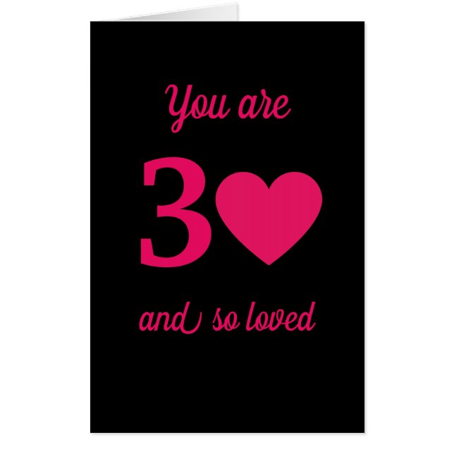 30th Birthday Black Pink Heart Extra Large Jumbo Card (Front)