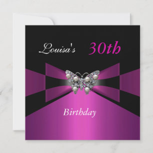 30th Birthday Black Plum Purple Butterfly Invite