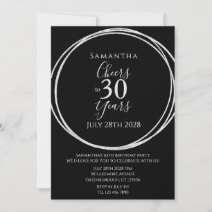 30th Birthday Black Silver Cheers 30 Years Party Invitation