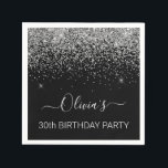 30th Birthday Black Silver Glitter Any Age Napkins<br><div class="desc">30th Birthday Party Black and Silver Any Age Sparkle Glitter Brushed Metal Monogram Name Paper Party Napkins. This makes the perfect sweet 16 birthday,  15th,  18th,  21st,  30th,  40th,  50th,  60th,  70th,  80th,  90th,  100th party supplies for someone that loves glam luxury and chic styles.</div>