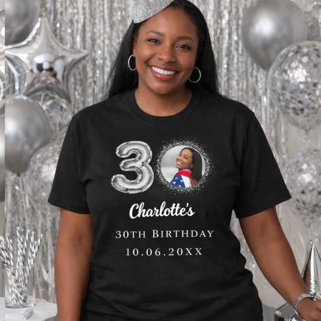 30th birthday black silver photo T-Shirt (Creator Uploaded)