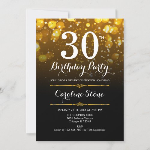 30th Birthday _ Black White Gold Invitation