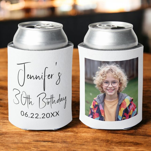 30th Birthday Black White Instagram Photo Can Cooler (Creator Uploaded)