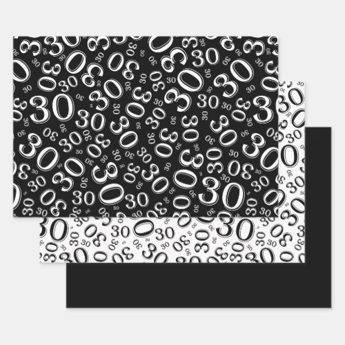 30th Birthday Black  White Number Pattern 30 Wrapping Paper Sheets