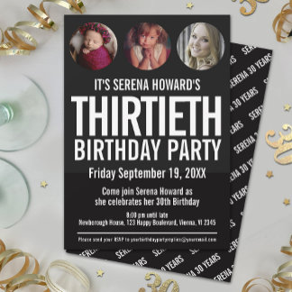 30th Birthday black white photo circles Invitation