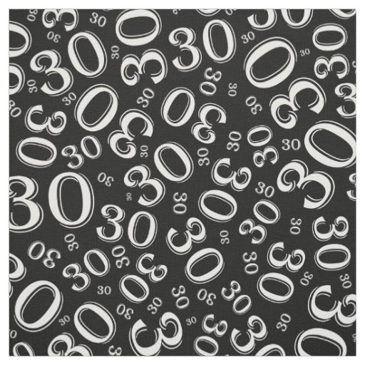 30th Birthday Black/White Random Number Pattern Fabric