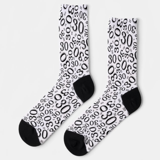 30th Birthday Black/White Random Number Pattern Socks (Left)
