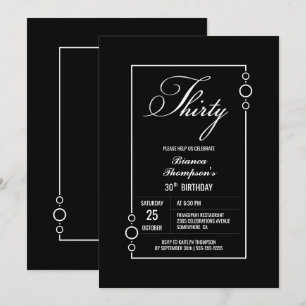 30th Birthday Black with White Frame Party Invitation