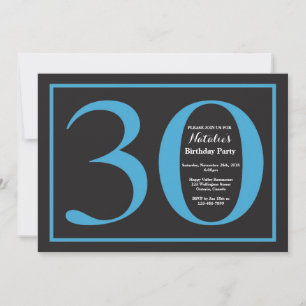 30th Birthday Blue and Black Chalkboard Invitation