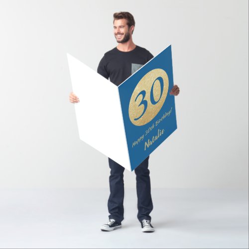 30th Birthday Blue and Gold Extra Large Jumbo Card