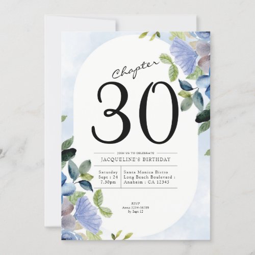 30th Birthday Blue Floral Invitation