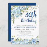 30th Birthday Blue Floral Watercolor Gold Confetti Invitation<br><div class="desc">30th Birthday Blue Floral Watercolor Gold Confetti Invitation
The design features beautiful watercolor light blue and green florals.</div>
