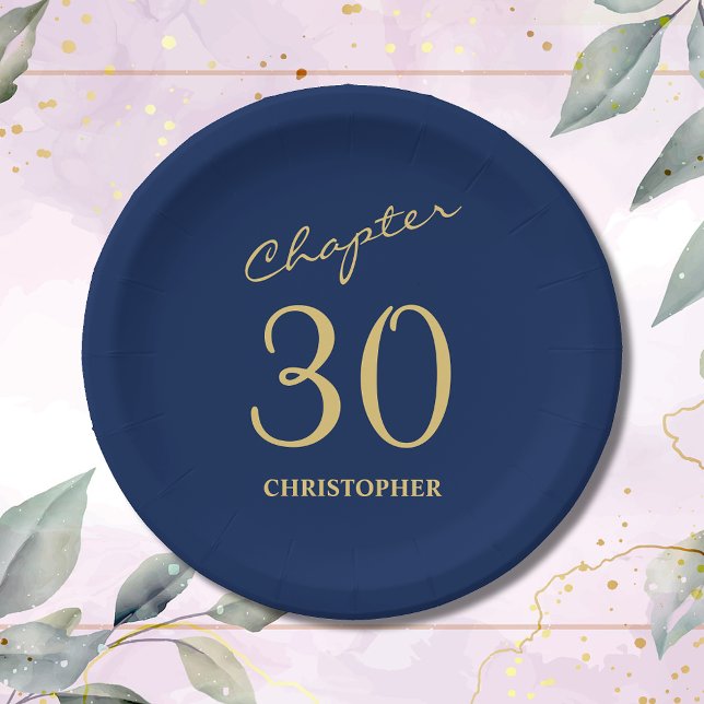 30th Birthday Blue Gold Chapter 30 Paper Plates (Make your loved one's 30th birthday celebration memorable with our stunning Blue Gold paper plates)