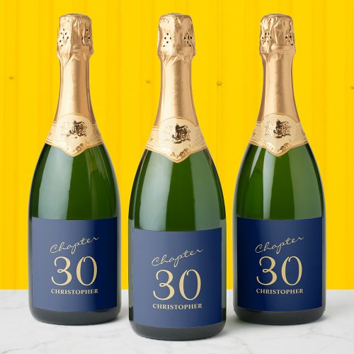 30th Birthday Blue Gold Chapter 30 Sparkling Wine Label
