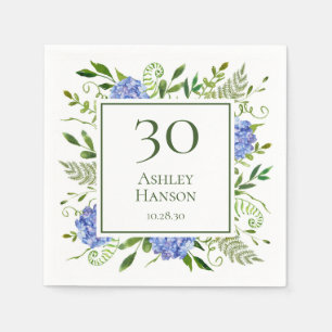 30th Birthday Blue Hydrangeas Napkins