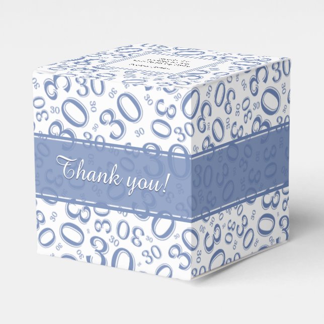 30th Birthday Blue/White Random Number Pattern Favor Boxes (Front Side)