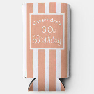 30th Birthday Blush Peach Stripe Classy Seltzer Can Cooler