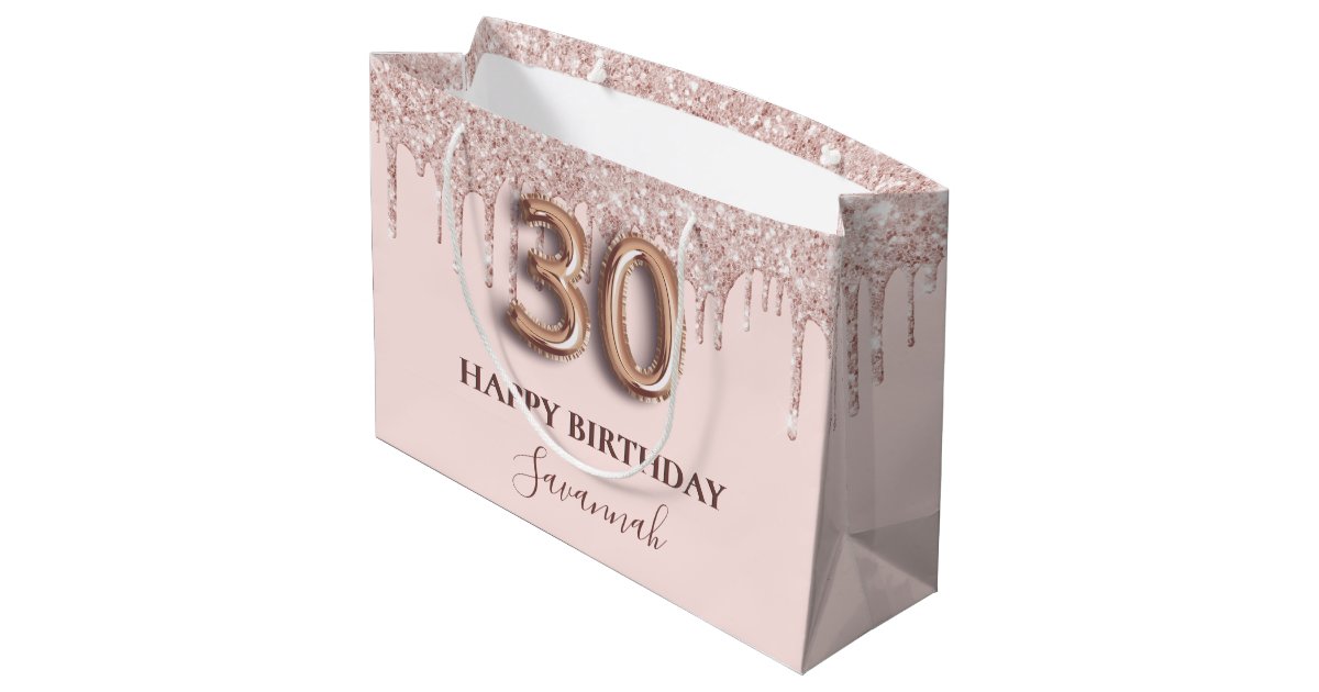 30th birthday blush pink glitter drips rose gold large gift bag Zazzle