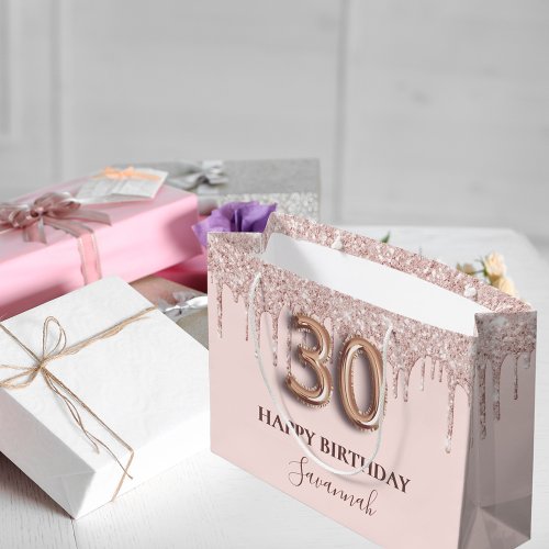 30th birthday blush pink glitter drips rose gold large gift bag