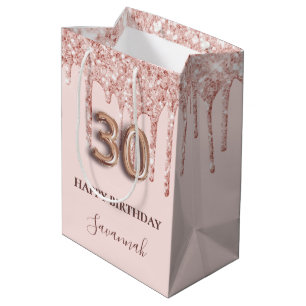 30th birthday blush pink glitter drips rose gold medium gift bag