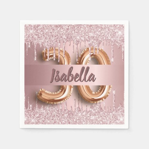 30th birthday blush pink glitter monogram napkins