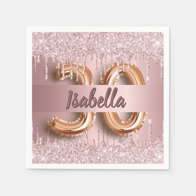 30th birthday blush pink glitter monogram napkins (Front)