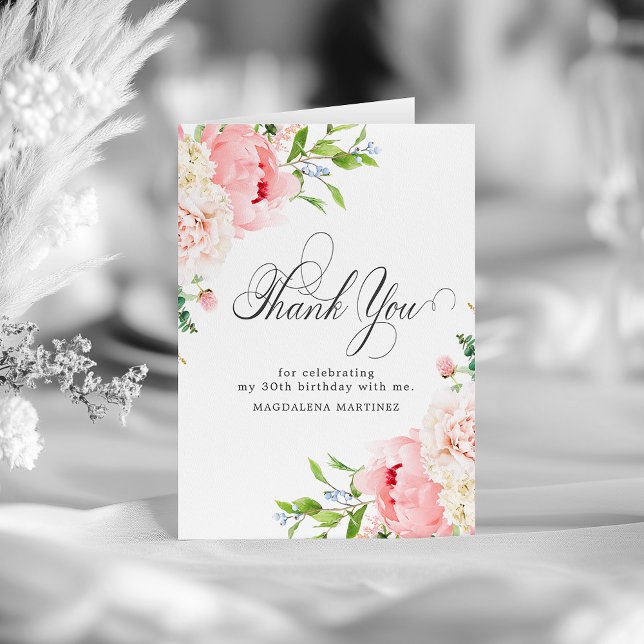 30th Birthday Blush Pink Peony Floral Folded Thank You Card (Creator Uploaded)