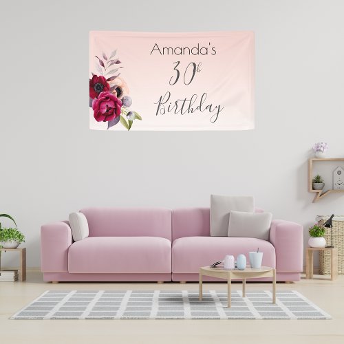 30th birthday blush pink rose gold floral banner