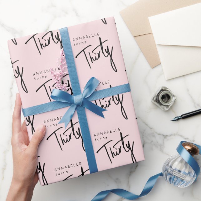 30th birthday blush pink script wrapping paper (Gifting)