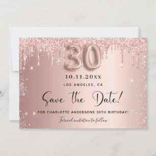30th birthday blush rose gold silver save the date