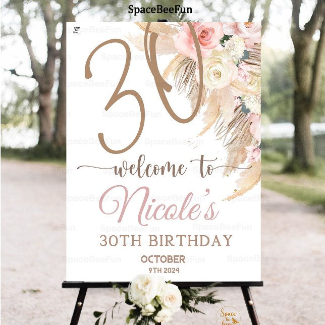 30th birthday Boho Brunch Foam Board (30th birthday,welcome sign,Boho Brunch,Foam Board,Pampas Grass,Rosses bohemian,)