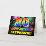 [ Thumbnail: 30th Birthday: Bold, Fun, Fireworks, Rainbow 30 Card ]