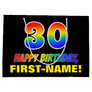 30th Birthday: Bold, Fun, Simple, Rainbow 30 Large Gift Bag