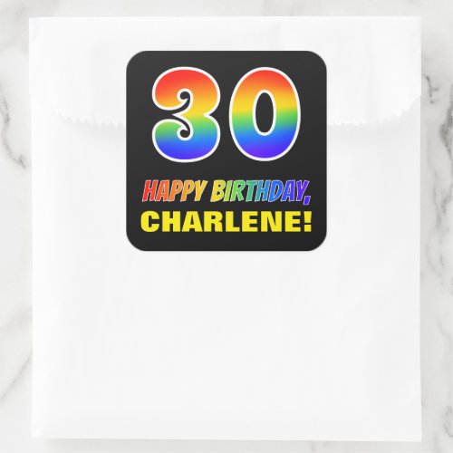 30th Birthday Bold Fun Simple Rainbow 30 Square Sticker