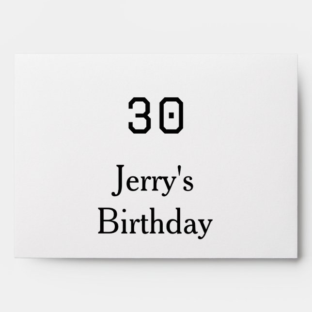 30th birthday bold letter name date simple minimal envelope (Front)