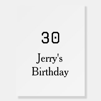 30th birthday bold letter name date simple minimal foam board