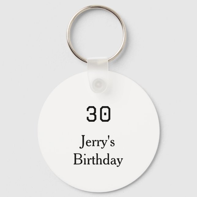 30th birthday bold letter name date simple minimal keychain (Front)